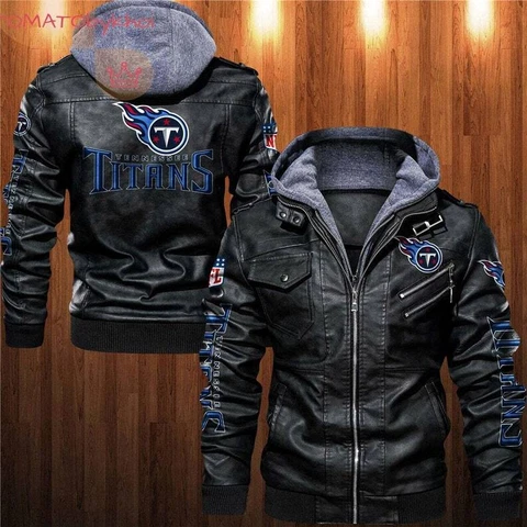 Tennessee Titans Men's Thicken Leather Jacket Motor Biker Vintage Jacket Coat Cover