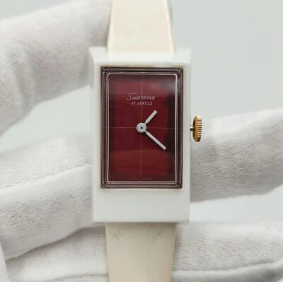 Supreme Ladies White Case w/ Red Dial Mechanical Watch - FOR PARTS / REPAIR - Image 1 of 4