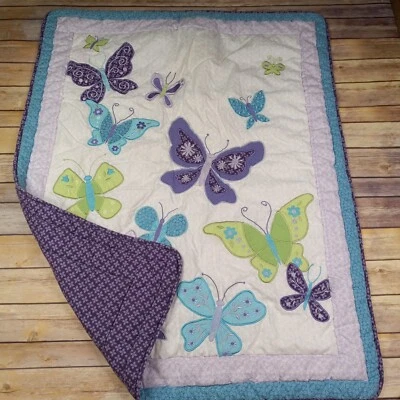Детское одеяло-одеяло NoJo Butterfly Quilt фиолетовое зеленое бирюзовое 41x32,5 - Изображение 1 из 4