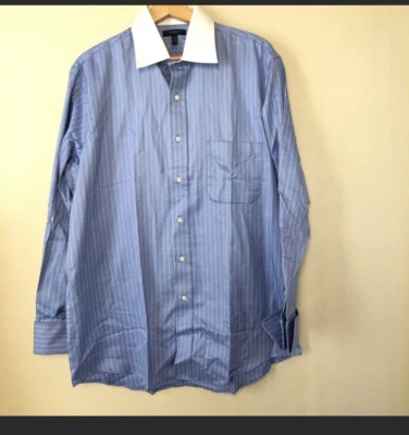 Camisa de vestir Burberry London para hombre 15,5-33 manga larga a rayas azul blanco de colección Foto 1 de 4