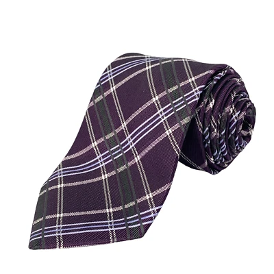 PERRY ELLIS PORTFOLIO Silk Necktie Men's Sz 3 1/2" x 59" Purple Plaid Tie Church - Image 1 of 4