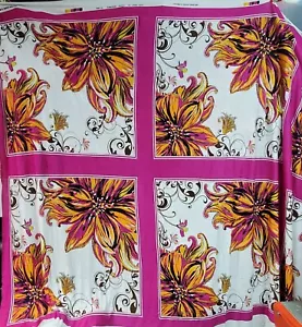 Fuchsia Floral panels rayon stretch Fabric 2.25 yds X 50" - Picture 1 of 3
