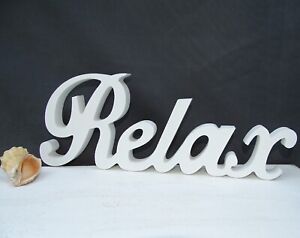Schriftzug "Relax" weiß 36/14/2cm Schrift stehend Tisch-Deko Holz Buchstaben