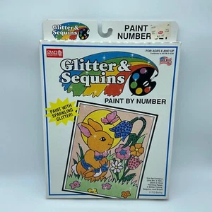 Vintage Craft House Paint By Numbers Set Kit Glitter Sequins Bunny Easter - Picture 1 of 6