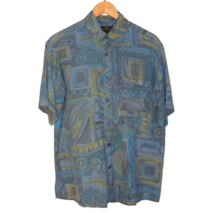 Vintage St Michael Marks & Spencer Size M Silk Funky Blue Men's Button Up Shirt. - Picture 1 of 8