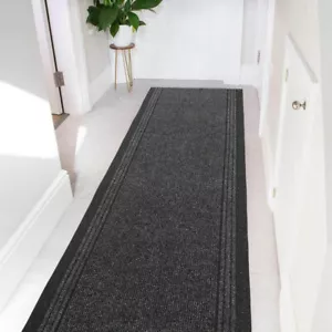 Extra Long Rugs Black Heavy Duty Non-Slip Rubber Backed Hall Runners Narrow Mat - Picture 1 of 8