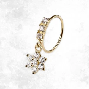 Anillo nariz flor oro macizo 14K 20G aro colgante cristal flexible circonita cúbica - Imagen 1 de 7