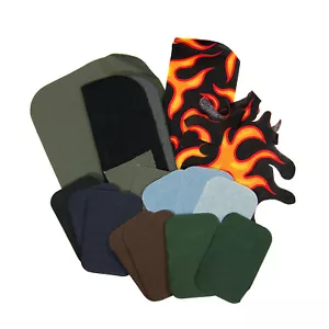 Iron-On Mending Repair Fabric Patches 16 Assorted Denim Twill Dark Solids Flame - Picture 1 of 5