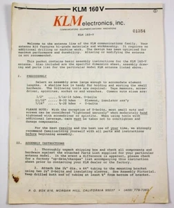 Istruzioni installazione e funzionamento antenna KLM 160V Ham Radio Elettronica - Foto 1 di 5