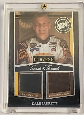 2005 "Treads & Threads" Race-Used GOLD 019/225 *DALE JARRETT* Press Pass Legends - Image 1 of 3