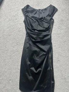 Women’s Coast Black Dress UK 8 Evening Cocktail Party Satin Gold Side Zip - Picture 1 of 8