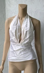 Y2K Blair Delmonico 100% Seda Satén Halter Corbata Sin Espalda Top Marfil Talla Única - Imagen 1 de 4