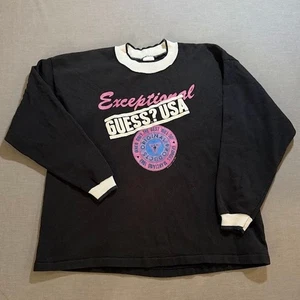Vintage Guess 1987 Jeans USA Sweatshirt Black Pink Graphic Print Crewneck Mens M - Picture 1 of 7