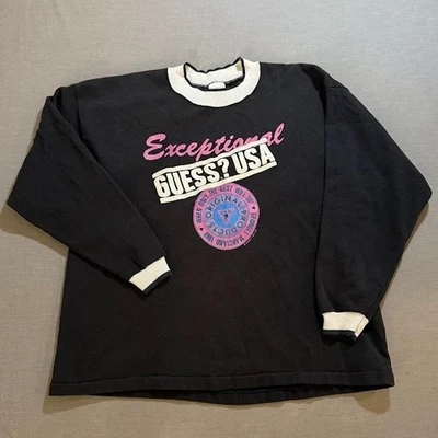 Vintage Guess 1987 Jeans USA Sweatshirt Black Pink Graphic Print Crewneck Mens M - Image 1 of 4