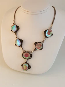 Collar plateado cristal facetado artesanal vintage - Imagen 1 de 11