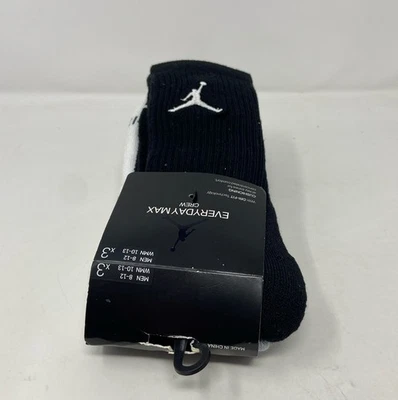 Jordan Everyday Max Men’s Cushion Crew Socks 3-Pack - Black/White/Gray - Size L - Image 1 of 4
