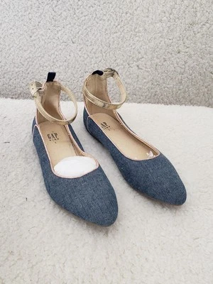 Zapatos planos Gap para niños niñas 1 azul punta correa en el tobillo hebilla cambray Foto 1 de 4