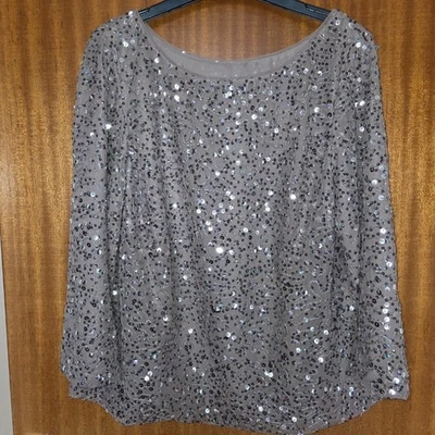 Blusa de noche LAURA ASHLEY dorada/beige con lentejuelas manga larga, talla 14. Foto 1 de 4