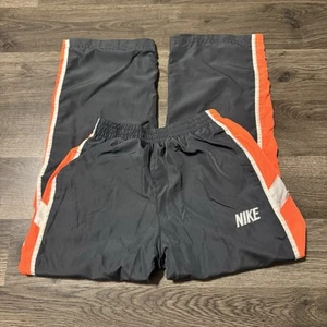 Nike Boys Kids Size 6 Gray Orange Side Stripe White Logo Lined Track Pants Y2K - Picture 1 of 3