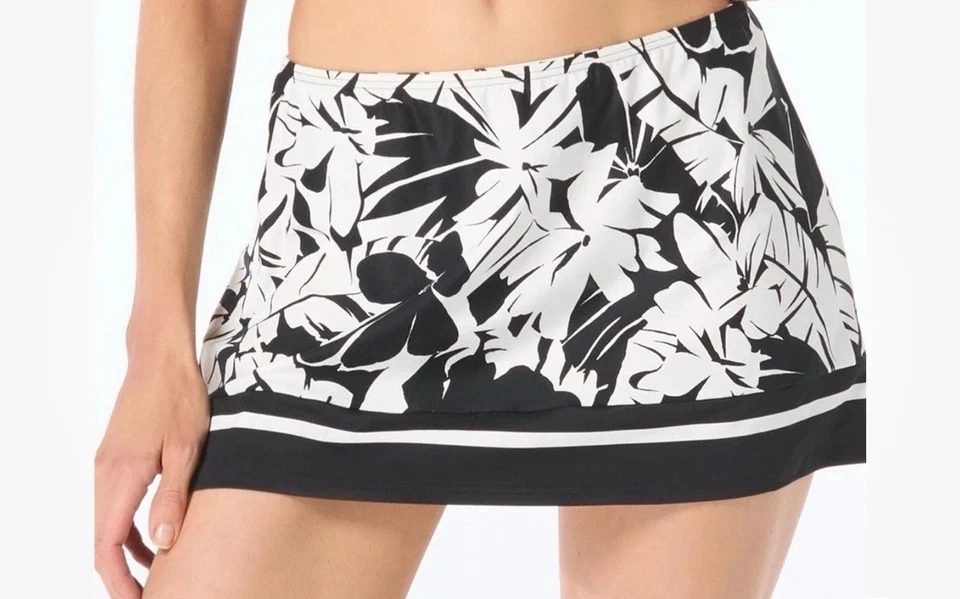 NUEVO CON ETIQUETAS Michael Kors Majesty Palm Swim Cover Up Falda Negro Blanco Minorista $86 - M Foto 1 de 4