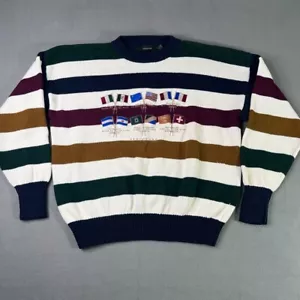 VTG 90s Y2K STRUCTURE Mens XL Mountain Summit Peak Embroidered Flags Ramie - Picture 1 of 14