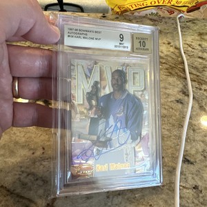 1997-98 BOWMAN'S BEST ON CARD AUTO MVP KARL MALONE SSP RARE - BGS9 AUTO 10