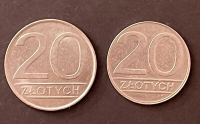 POLAND 1984-1989 : 20zlotych, Varieties Big and small - Image 1 of 2