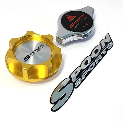 GOLD CNC BILLET OIL FILLER CAP & 1.3KG RADIATOR CAP KIT SP B SPOON CIVIC ACURA - Image 1 of 4