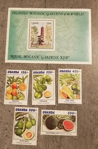 UGANDA BOTANIC GARDENS OF THE WORLD&FRUITS SET&BLOCK MNH - Picture 1 of 1
