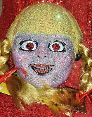 Hand Bedazzled Annabelle Comes Home Mask Bling Halloween Costume Pigtails DIY  - Image 1 of 3