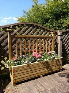 The Buckland Rectangular Block Tanalised Wood Garden Patio Planter with Trellis - Picture 1 of 10