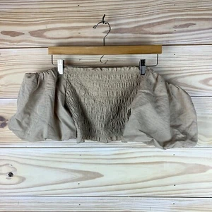 NWT Alter'd State Top Cropped Puff Sleeve Smocked Taupe Coastal Beachy - Picture 1 of 10