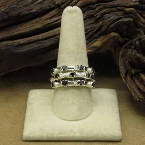 Sterling Silver Black Faceted Stone Ring with Bamboo Look Size 10 - Picture 1 of 5
