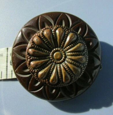 Carved Flower Bakelite Button Art Deco X Large OME Chunky Tested - Image 1 of 4