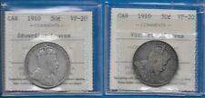 1910 (2) CANADA SILVER HALF - VICTORIA & EDWARDS LEAVES BOTH GRADED ICCS VF-20