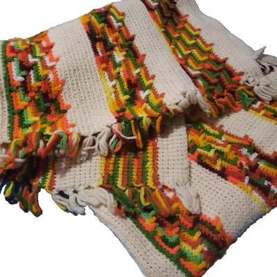 Cobertor de crochê tricotado à mão vintage listra boho afegã arco-íris 35x60 Cottagecore - Imagem 1 de 4