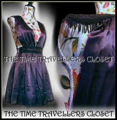 С ЯРЛЫКАМИ KATE MOSS TOPSHOP СЛИВЫ ФИОЛЕТОВЫЙ ШЕЛК БИСЕРОМ МИНИ-ПЛАТЬЕ ВИНТАЖНЫЙ 20-х 30-х Великобритании 6 8 - Изображение 1 из 4