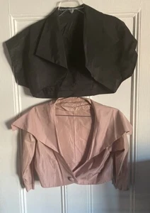 Vintage Pair Satin Jackets Black & Blush Pink Short Handmade Small (1)One Button - Picture 1 of 7