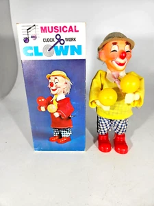 Musical Clown Wind-up Toy Vintage With Box by Clockwork , Holding Balloons - Picture 1 of 20