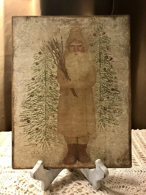 Handmade Primitive Folk Art Santa Plaque / Sign #3 - Image 1 of 3