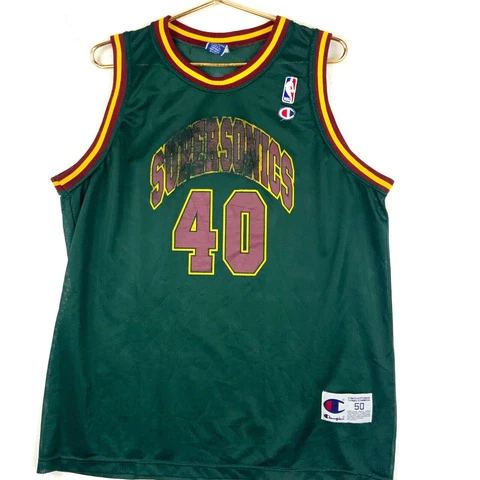 Vintage Seattle SuperSonics Shawn Kemp Champion Jersey Size 50 Green Nba Cover