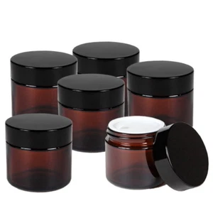 10x Amber Glass Cosmetic Jars Black Wadded Lid Cream Lotion Container Bottle 30g - Picture 1 of 11