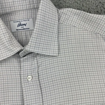 Brioni Dress Shirt Mens 15 White Blue Check Plaid Button Up Italy - Image 1 of 4
