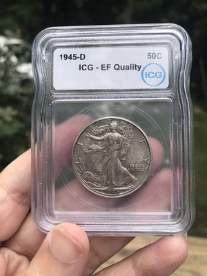 1945-D 50C Walking Liberty Silver Half Dollar ICG  EF 40 *Look* - Image 1 of 4