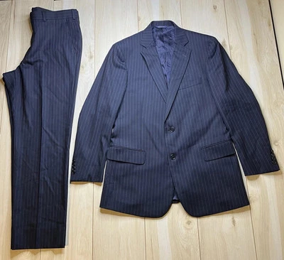 Traje de lana Brooks Brothers 2 piezas azul marino a rayas para hombre talla 40L 38Wx30L Foto 1 de 4