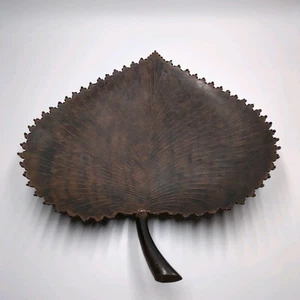 Vintage Decorative Tray Dish Leaf Fall Decor Brown Metal - Picture 1 of 6