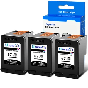 3PK Black Ink Cartridges for HP 67 XL 67XL ENVY 6052 6055 DeskJet 2752 2755 2732 - Picture 1 of 12