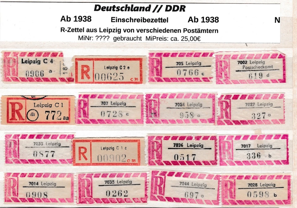 Alte und neue Einschreibemarken von Leipzig verschiedene Postämter - Bild 1 von 1