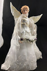 Angel Christmas Tree Topper Table Centerpiece White & Silver Wings Sequins Flora