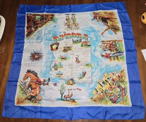 Bufanda recuerdo mapa Arizona años 50 rayón y seda enrollada a mano hecha en Japón 31x31" - Imagen 1 de 9